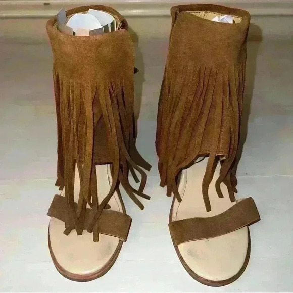 KOOLABURRA Piaz II Chestnut Suede Fringe Heel Sandals/Ankle Boot Zip Sz 6.5 - Picture 11 of 11